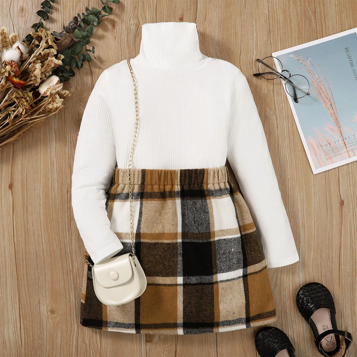 Black turtleneck clearance with plaid skirt