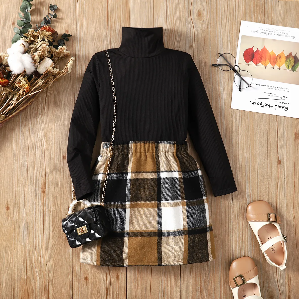 Plaid skirt hot sale black turtleneck