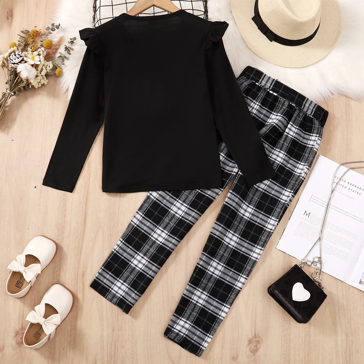 2 pezzi Bambini Set Ragazza Tartan Manica volant  image 2