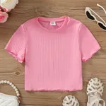 Kinder Mädchen Gekräuselter Saum Unifarben Kurzärmelig T-Shirts rosa