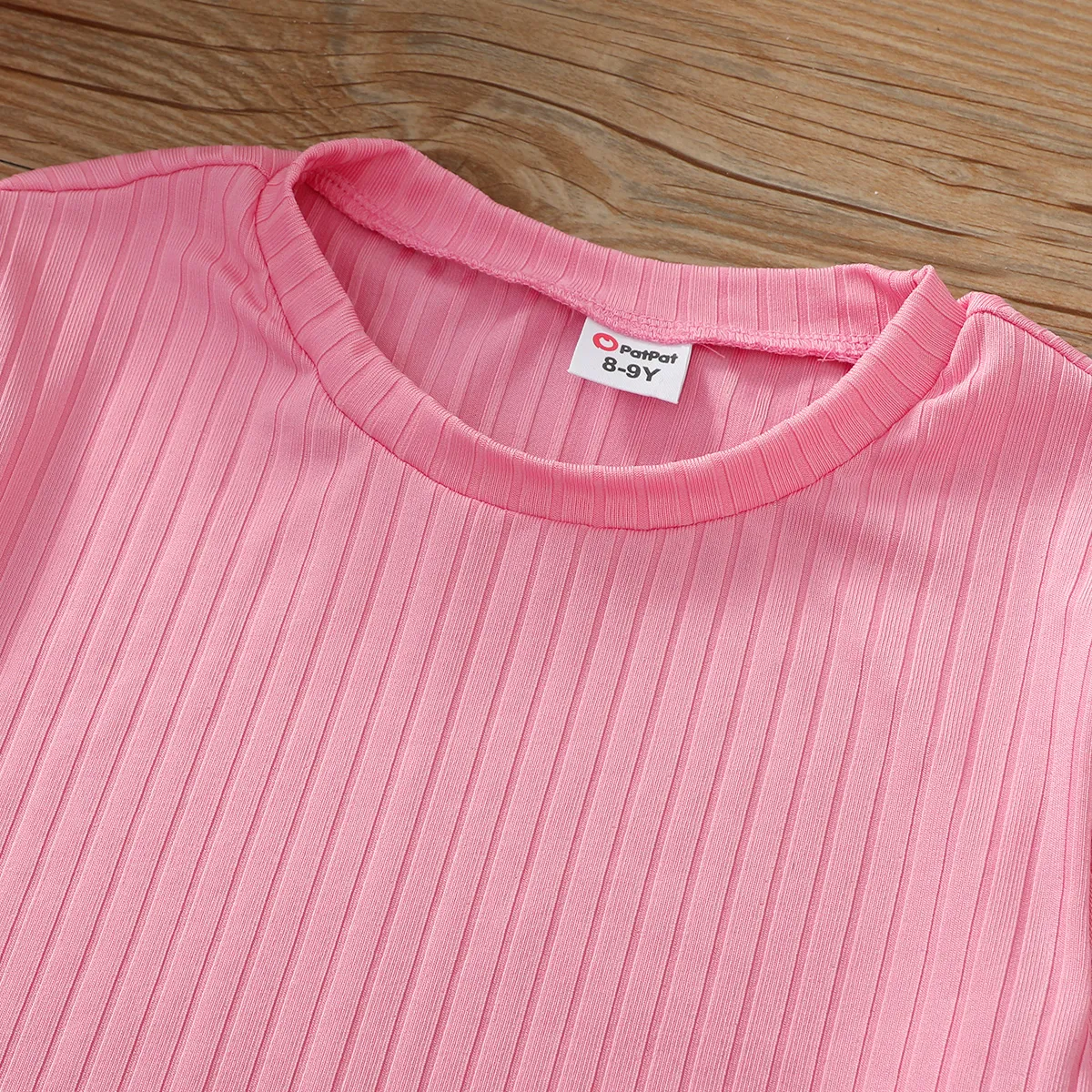 Enfants Fille Ourlet ondulé Couleur unie Manches courtes T-Shirt Rose big image 1