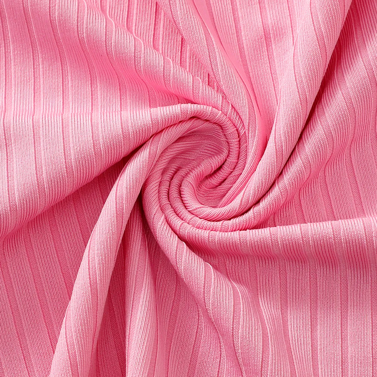 Kinder Mädchen Gekräuselter Saum Unifarben Kurzärmelig T-Shirts rosa big image 1