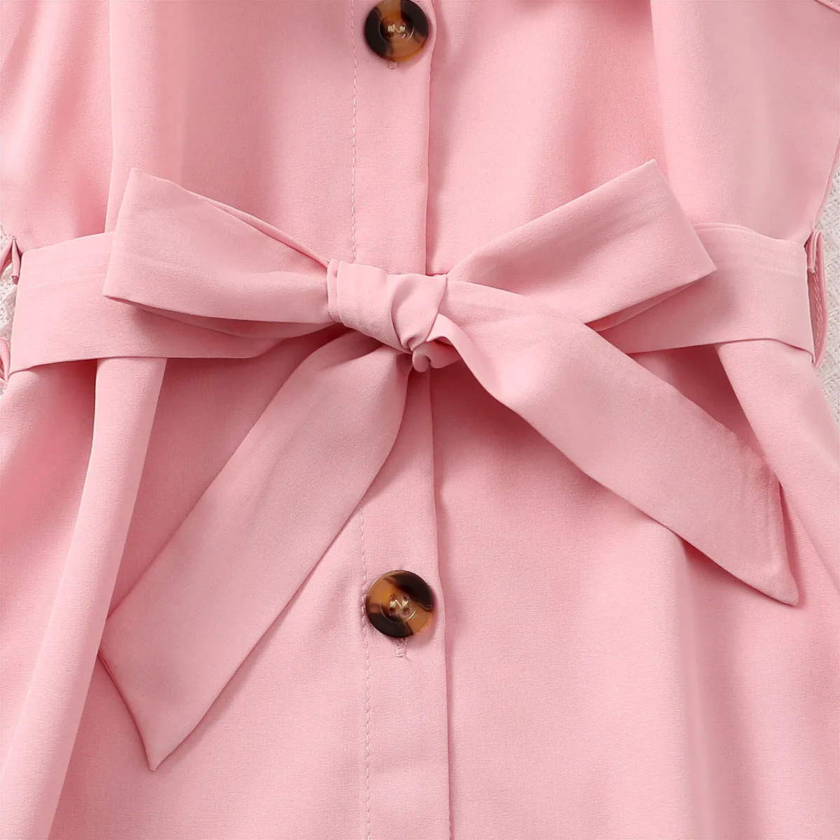 Kid Girl Solid Color Flounce Off Shoulder Belted Dress Pink big image 1