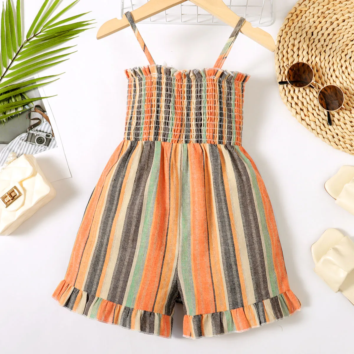 Toddler Girl Classic Stripe Smocked Slip Jumpsuit  big image 1