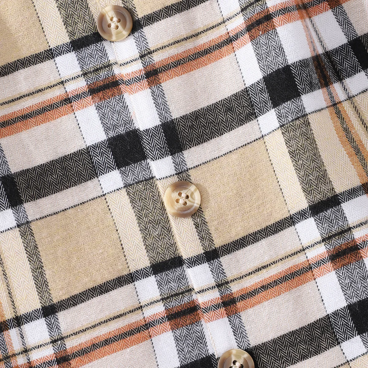 Kid Girl Plaid Splice Button Design Belted Irregular Hem Short-sleeve Dress Khaki image 4