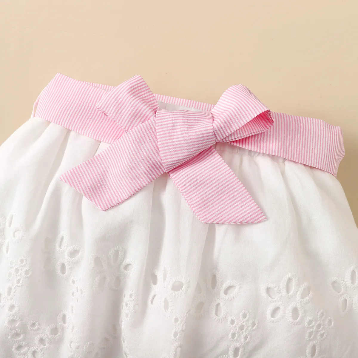 Trendy Toddler Girl Stripe Print Bowknot Ruffle Flounce Set Pink big image 1
