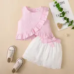 Trendy Toddler Girl Stripe Print Bowknot Ruffle Flounce Set Pink