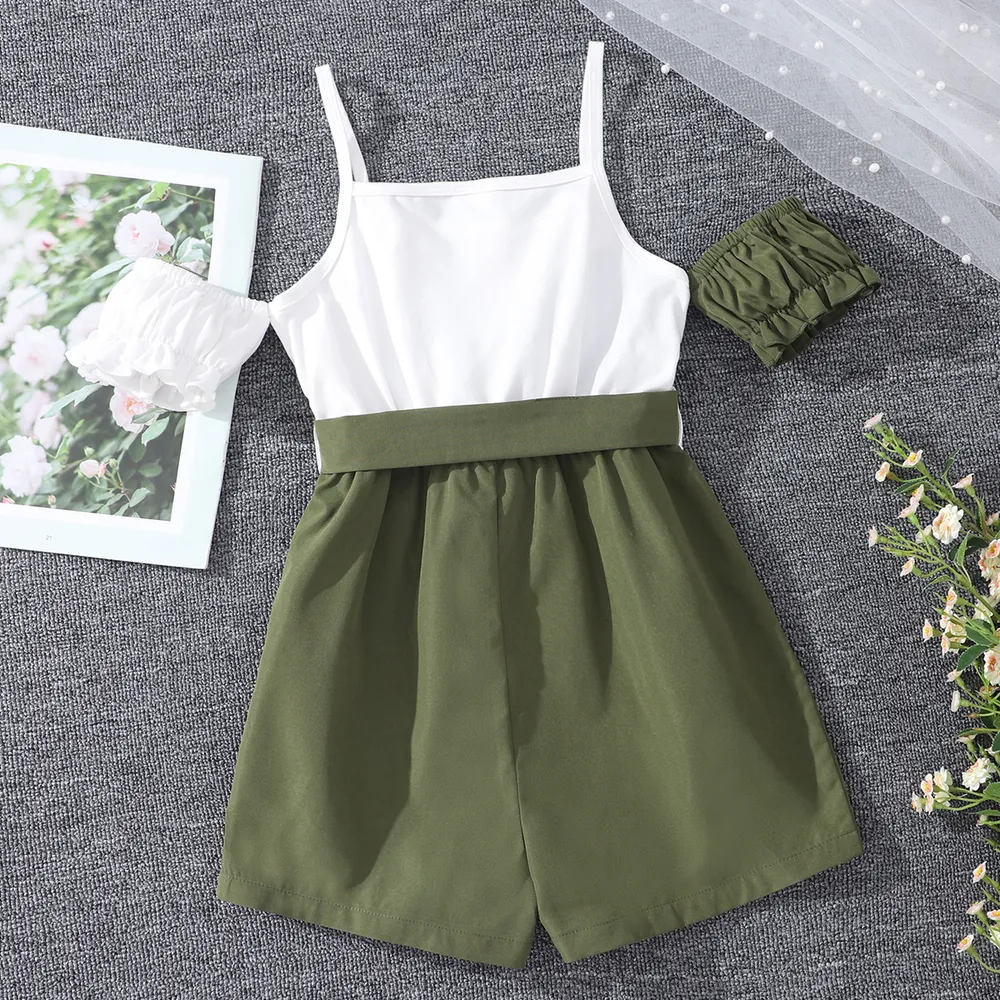 Kid Girl Two Tone Belted Slip Romper big image 6
