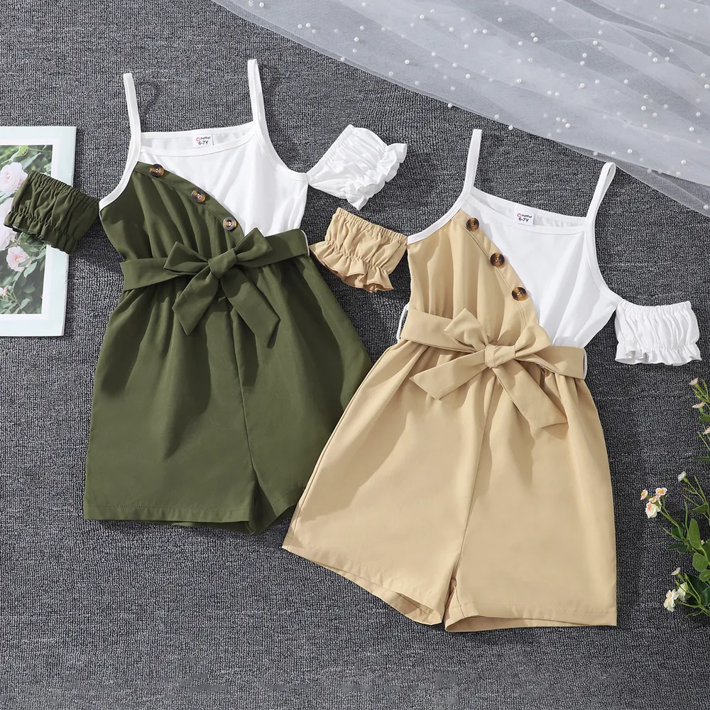 Kid Girl Two Tone Belted Slip Romper big image 2
