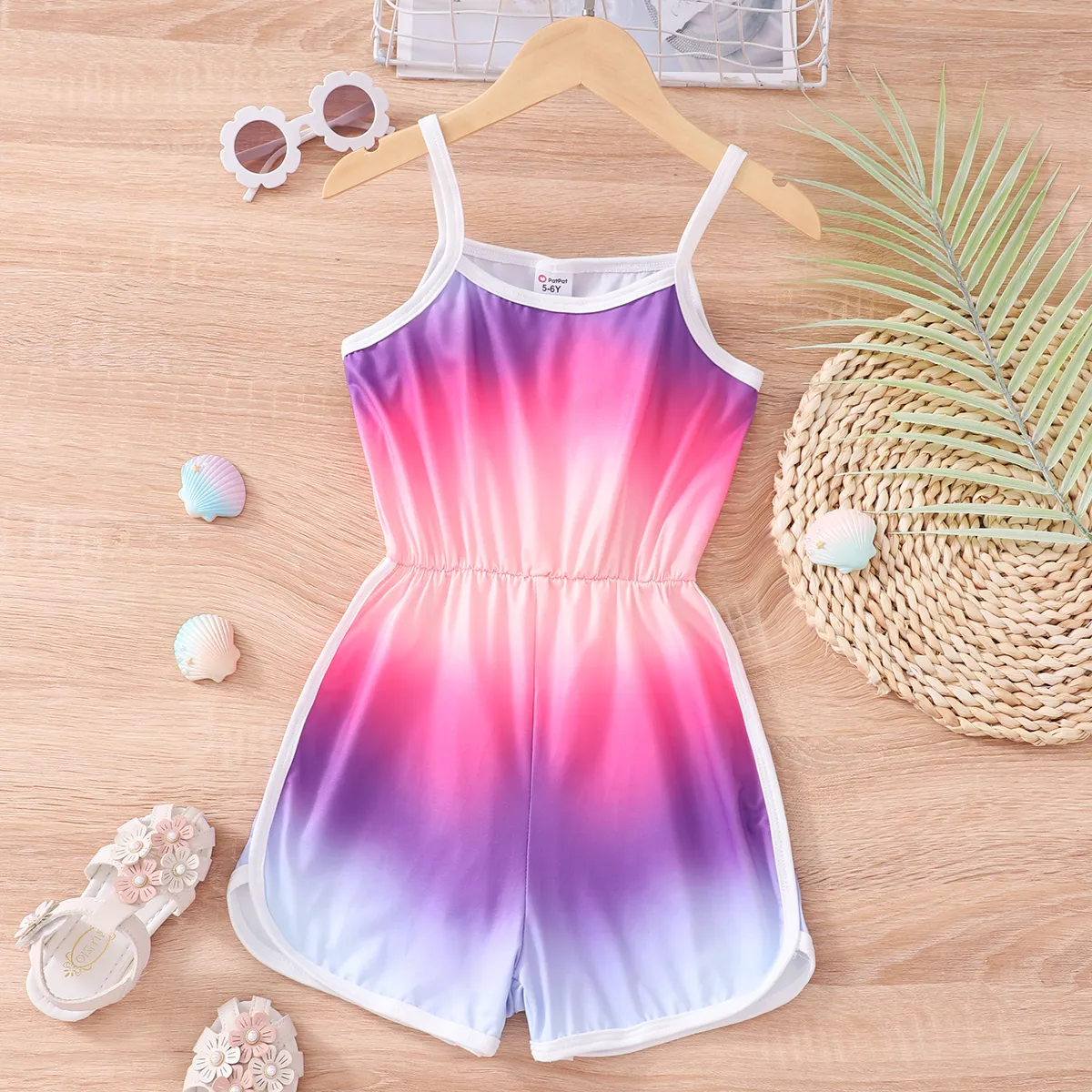 Kid Girl Tie Dye Slip Romper Lavender big image 1