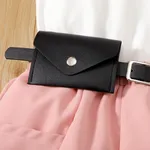 2pcs Kid Girl Solid Halter Top and Coin Purse Decor Belted Shorts Set  image 3
