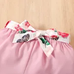 2pcs Kid Girl Floral & Butterfly Print Ruffle Hem Cami Top and Belted Shorts Set  image 3