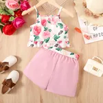 2pcs Kid Girl Floral & Butterfly Print Ruffle Hem Cami Top and Belted Shorts Set  image 5