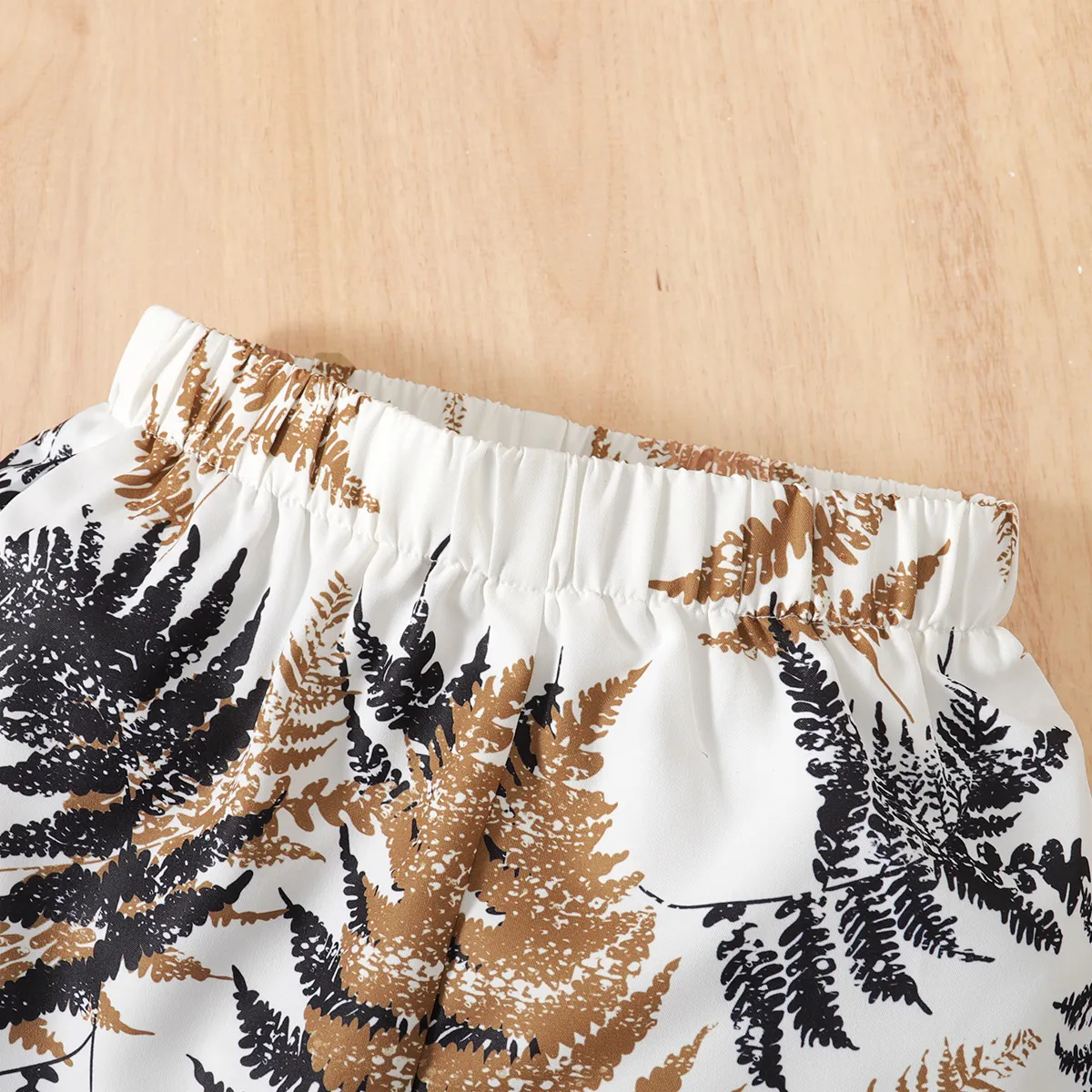 2pcs Kid Boy Tropical Plant Print Short-sleeve Tee and Shorts Set Brown image 4