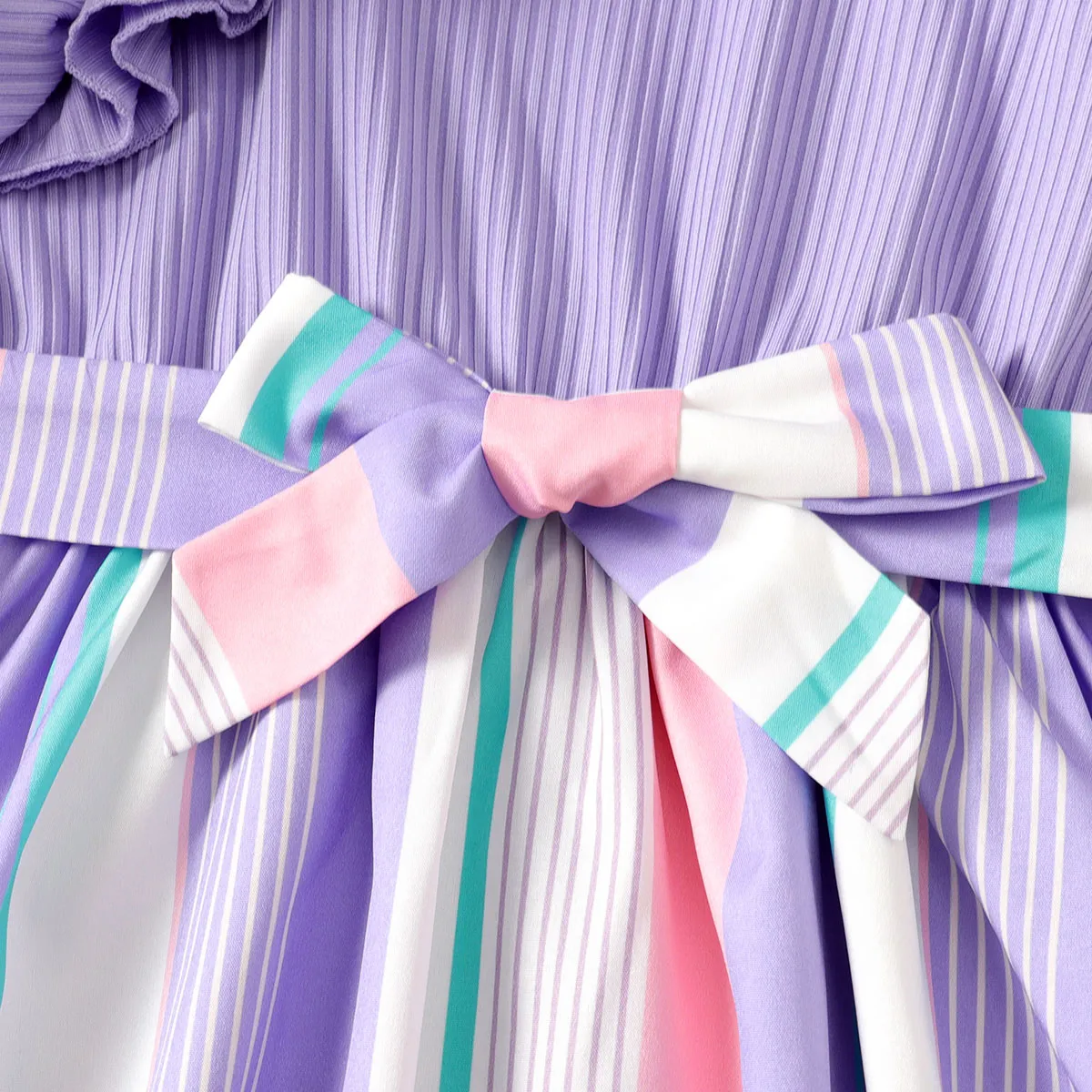 Kid Girl Colorful Striped Belted Ribbed Ruffle Slip Dress  image 5