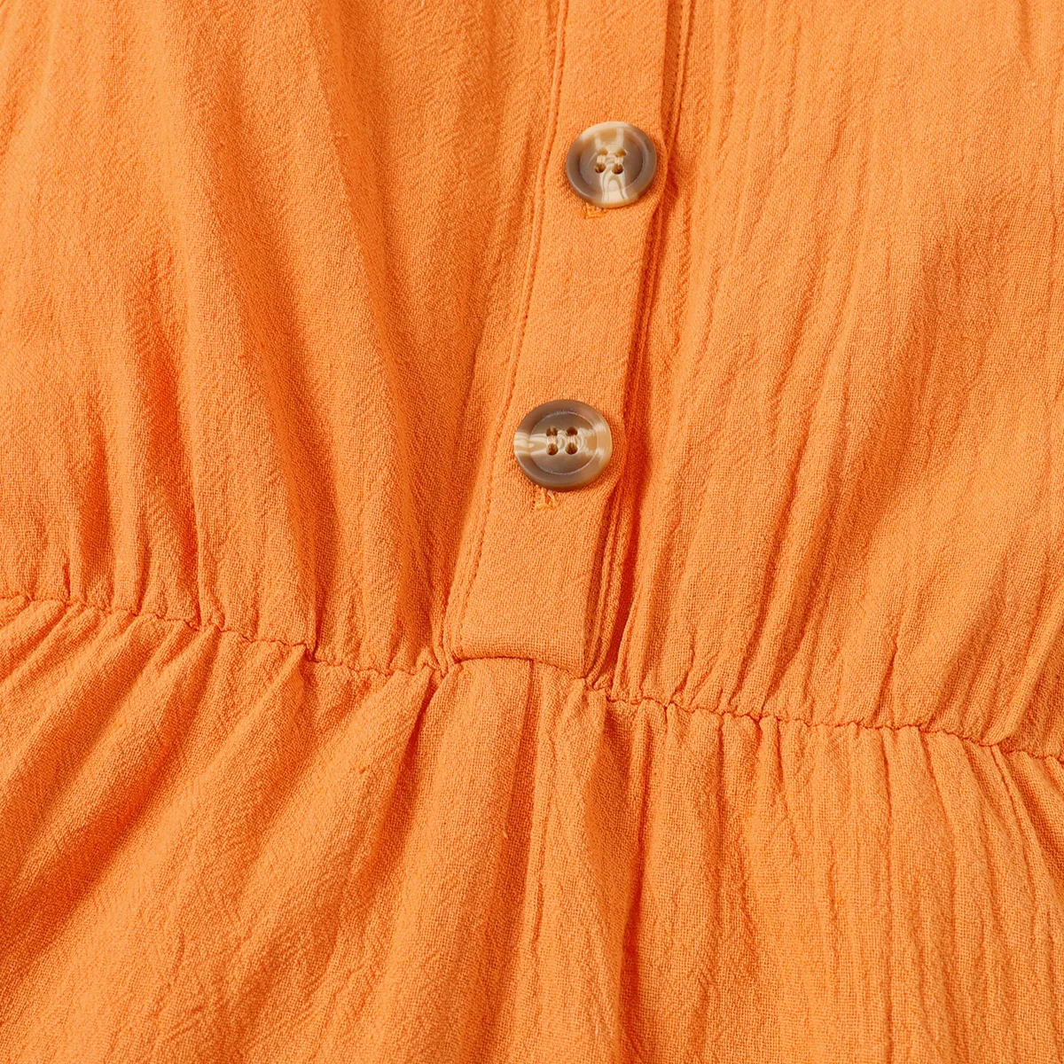Kid Girl Floral Print/Solid Button Half Placket Knot Shoulder Tank Romper Orange big image 1