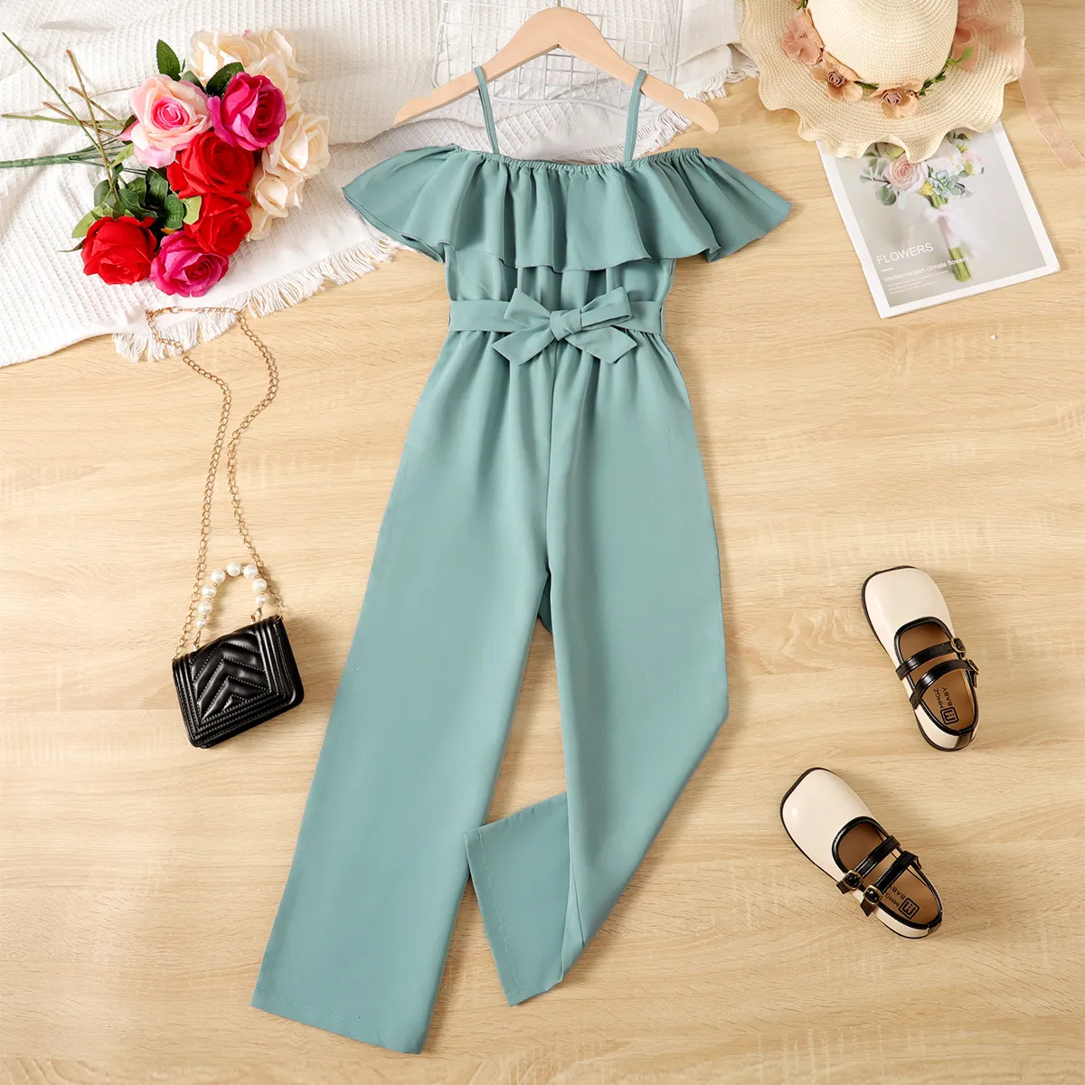 Kid Girl Ruffle Belted Slip Macacão  image 2