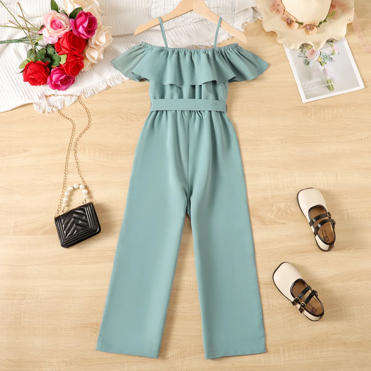 Kid Girl Ruffle Belted Slip Macacão  image 3