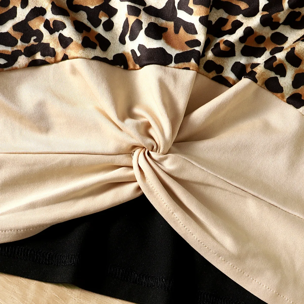 2pcs Kid Girl Leopard Print Twist Short-sleeve Tee and Pants Set Caramel big image 1