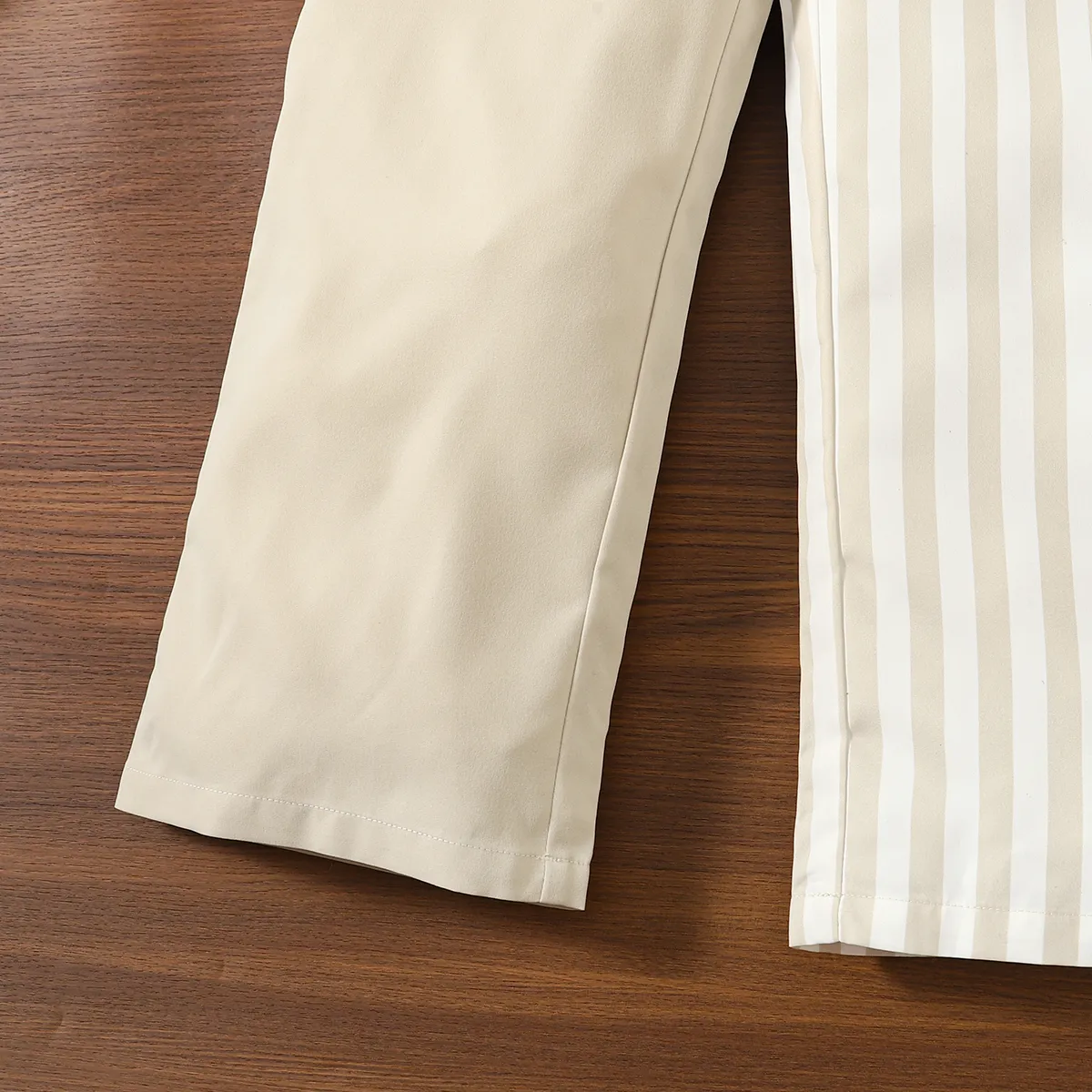Kid Girl Stripe Panel Belted Short-sleeve Shirt Jumpsuit  Beige image 6