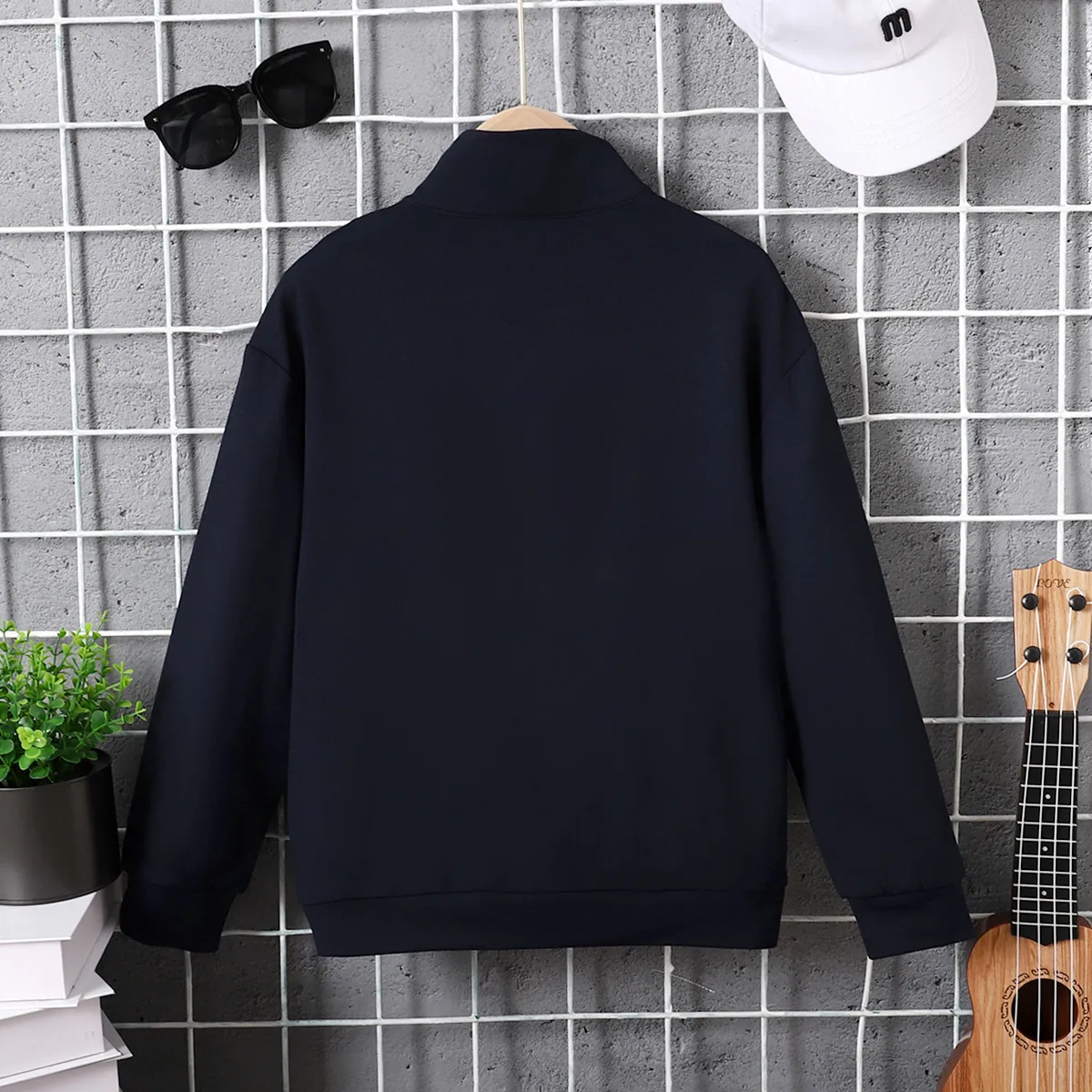 Toddler Boy/Girl Letters Print Zipper Lapel Collar Sweatshirt  Dark Blue image 3