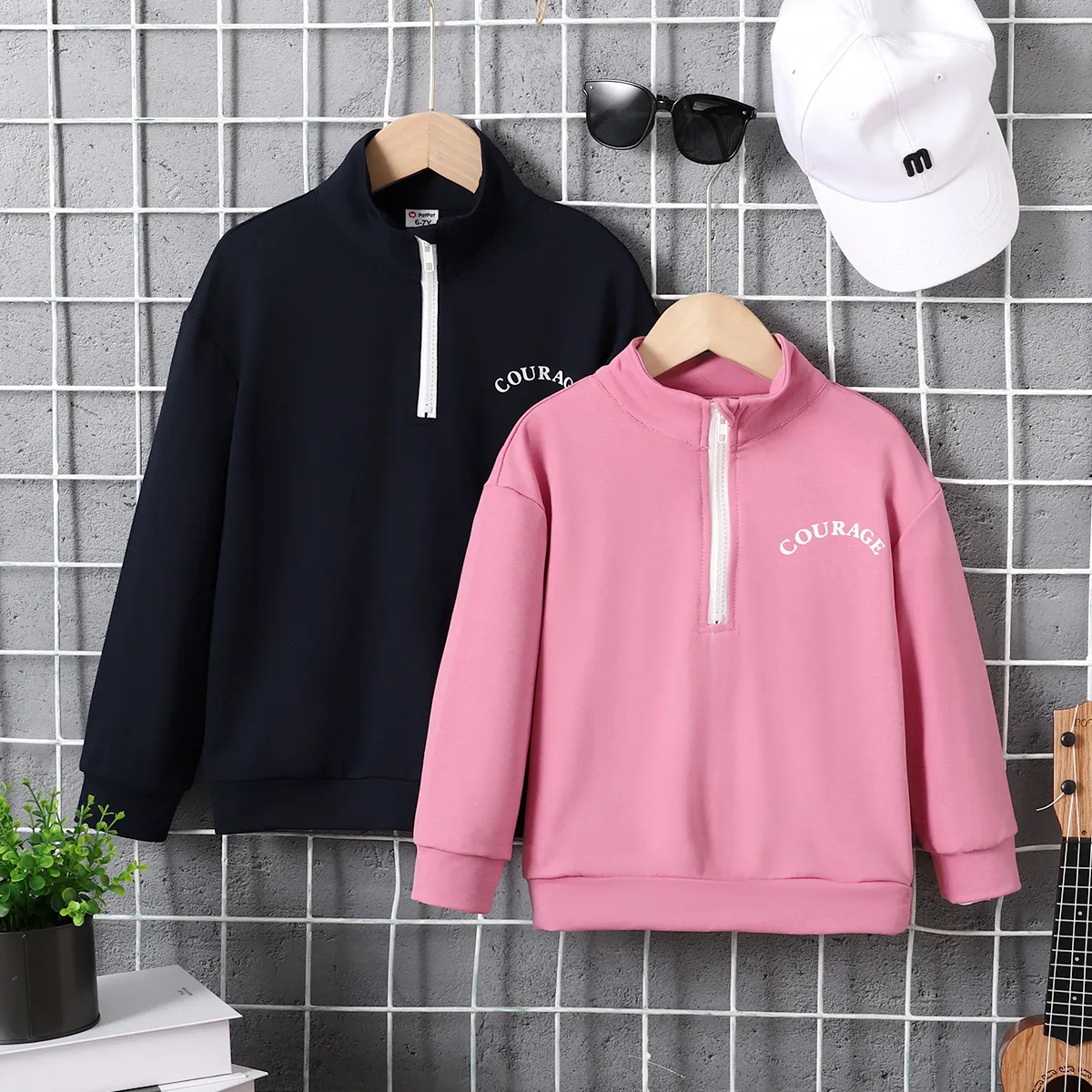 Toddler Boy/Girl Letters Print Zipper Lapel Collar Sweatshirt  Dark Blue image 2