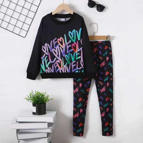 2PCS Kid Girl Fashionable Avant-garde Letter Sweatshirt /Pants 