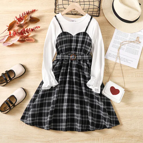 Stylish Kid Girl Grid/Houndstooth Pattern Skirt Suit