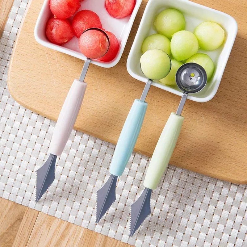 doble cabezal helado de frutas cuchara cucharada utensilios de cocina melón cuchara de acero inoxidable Rosado big image 1