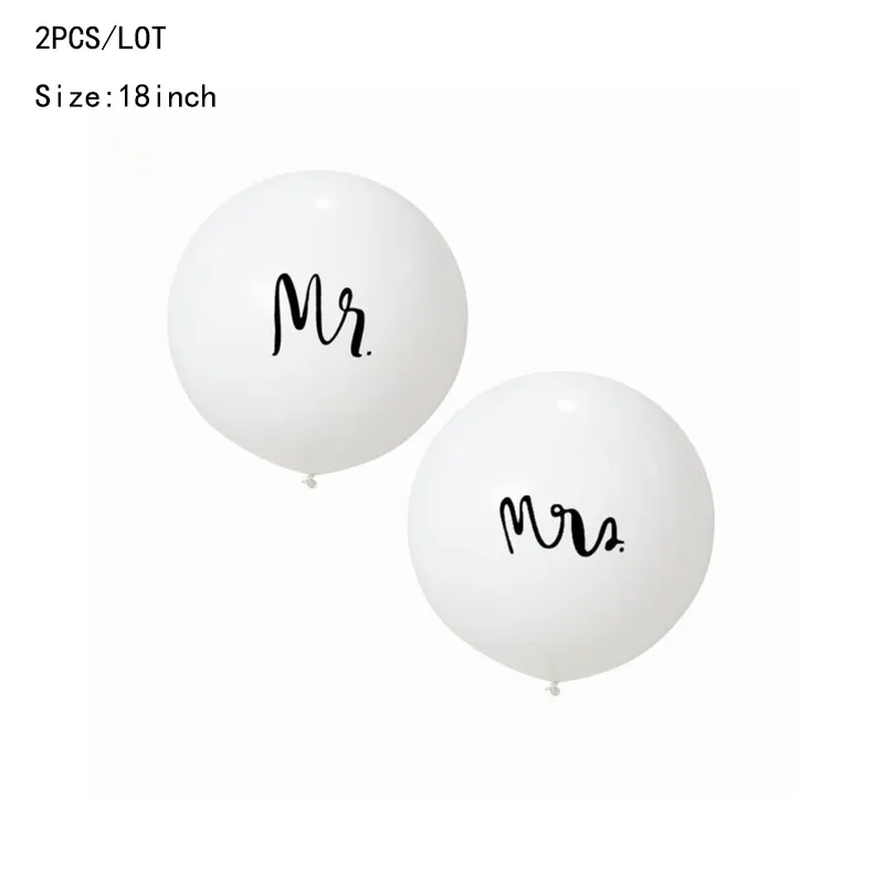 2-pack Mr. & Mrs. White Balloons Latex Round Balloons for Wedding Engagement Party Valentine's Day Decoration White big image 1