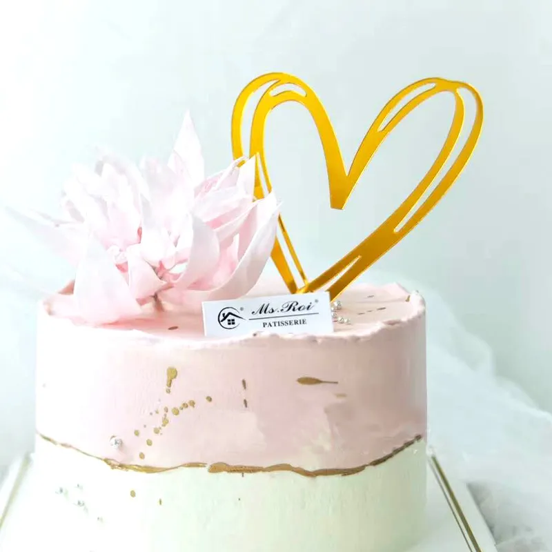 en forme de coeur acrylique gâteau topper insérer plug-in saint valentin fête d'anniversaire décoration de gâteau insérer drapeau plug-in cuisson décoration fournitures Or big image 1