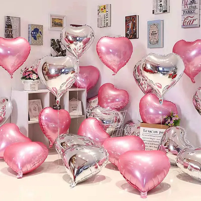 Paquete de 10 globos de aluminio con forma de corazón para colgar globos de película para San Valentín, boda, cumpleaños, decoración de fiesta de aniversario Rosado big image 1