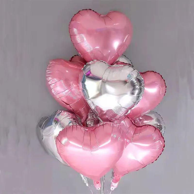 Pacote com 10 balões de coração de alumínio para pendurar balões de filme para decoração de festa de aniversário de casamento dos namorados Rosa big image 1