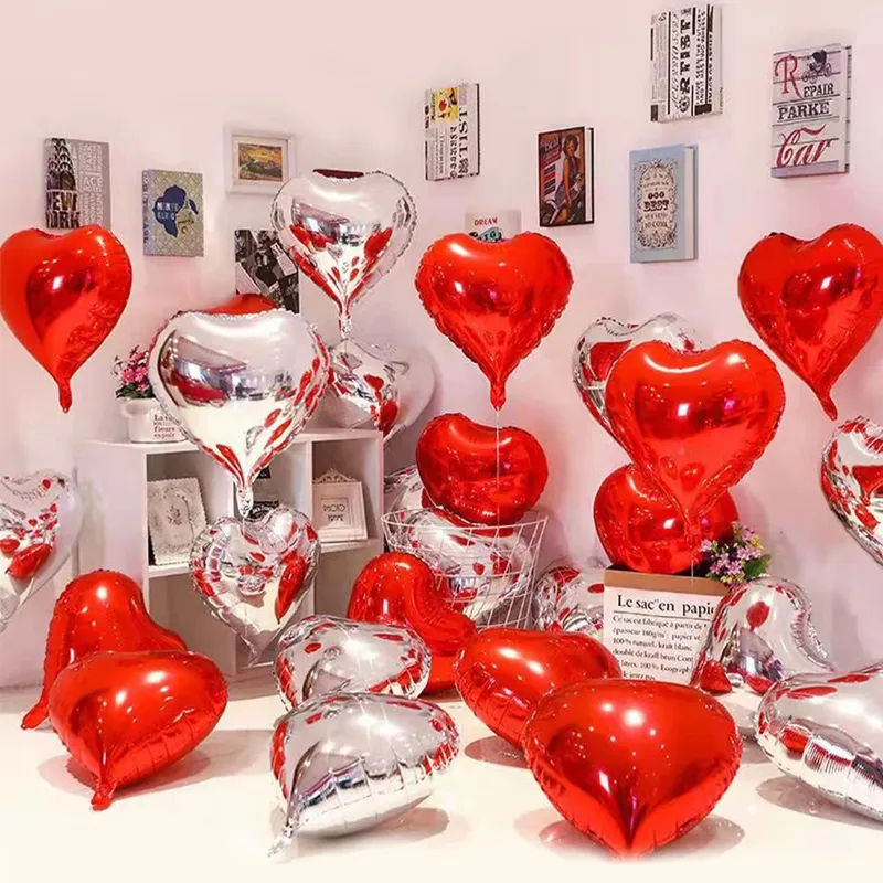 Paquet de 10 ballons coeur en aluminium suspendus ballons en film d'aluminium pour la décoration de fête d'anniversaire de mariage de la Saint-Valentin Rouge big image 1