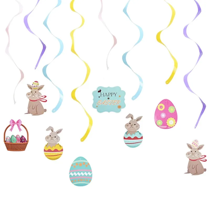 8-pack Easter Hanging Swirl Spiral Pendant Decor Easter Egg Bunny Rabbit Hanging Ceiling Decorations for Home Classroom Easter Party Supplies  big image 1