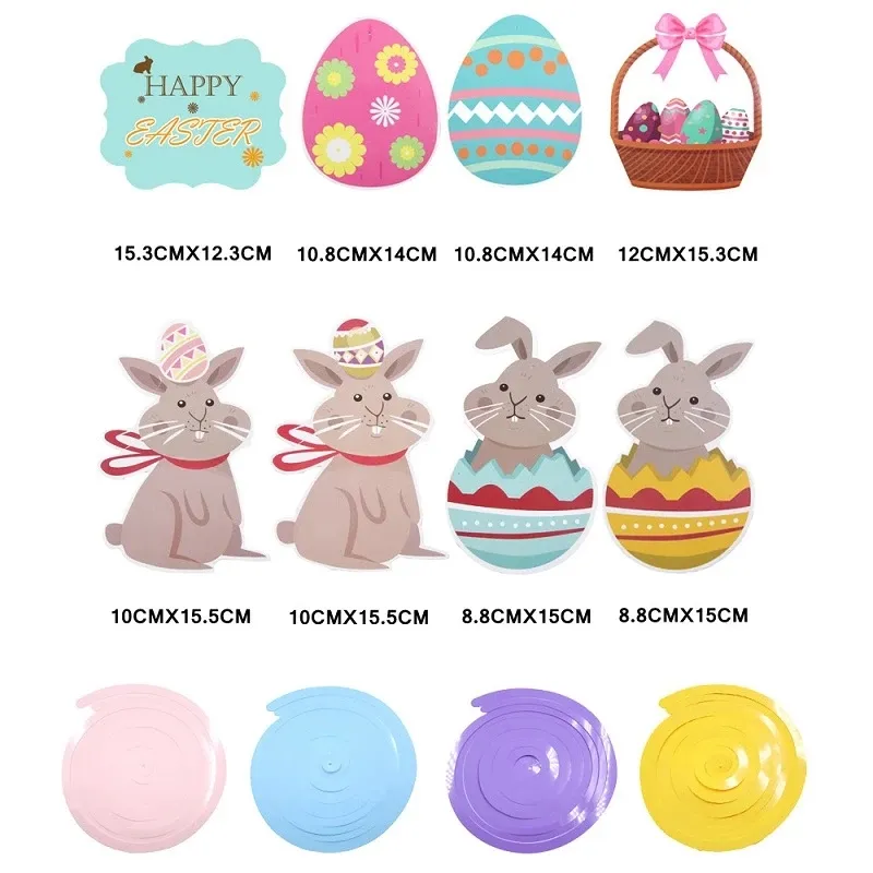 8-pack Easter Hanging Swirl Spiral Pendant Decor Easter Egg Bunny Rabbit Hanging Ceiling Decorations for Home Classroom Easter Party Supplies  image 3