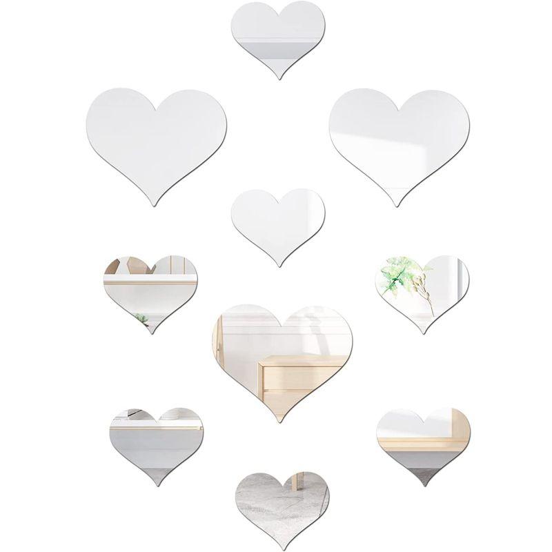 

10-pack 3D Acrylic Heart Mirrors Sticker Mirror Surface Heart Wall Sticker Art Wall Sticker Decal for Living Room Bedroom Home Decor Supplies