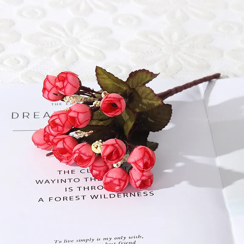 1 Bunch / 5 Bunches Mini Artificial Rose Flowers Fake Rose Bud Bouquets Flowers Crafts for Party Wedding Valentine's Day Home Decor Pink image 2