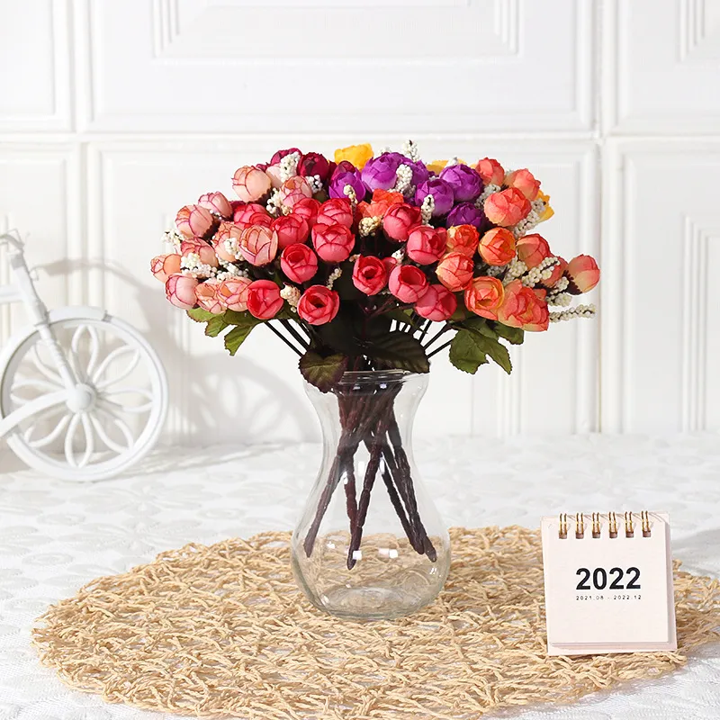 1 Bündel / 5 Bündel Mini-künstliche Rosenblumen gefälschte Rosenknospen-Blumensträuße Blumenhandwerk für Party, Hochzeit, Valentinstag, Heimdekoration rosa big image 1