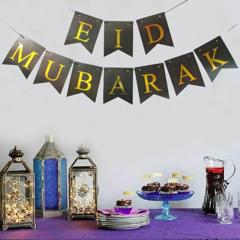 Eid Mubarak Banner Paper Banner Bunting Eid Mubarak Outdoor Indoor Home Party Hanging Decor  big image 2