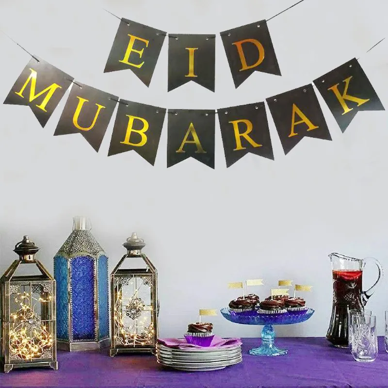 Eid Mubarak Banner Paper Banner Bunting Eid Mubarak Outdoor Indoor Home Party Hanging Decor big image 2