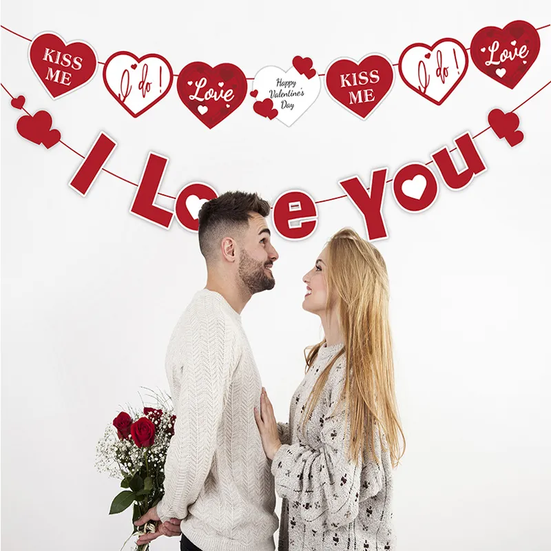 2-pack I Love You Banner and Heart Letters "Kiss Me & I Do & Love" for Wedding Proposal Valentine's Day Wedding Engagement Home Indoor Party Decor Ornament  image 3