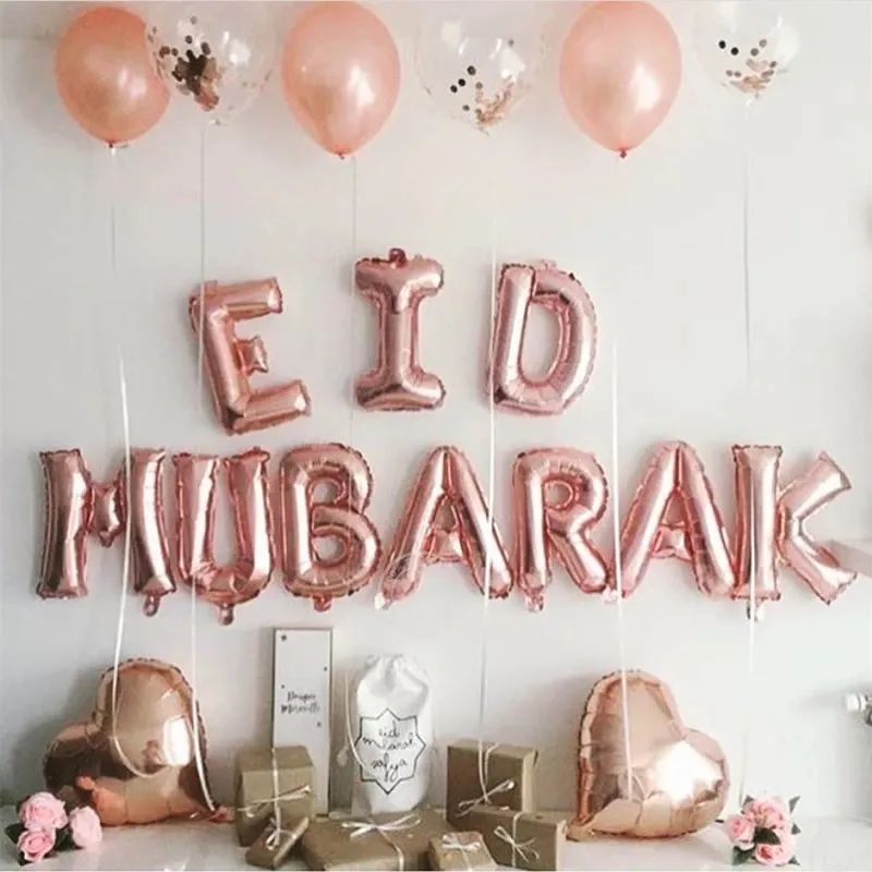 eid mubarak feuille ballons décoration de fête fournitures ramadan décoration musulman eid lettres ballons Or Rose big image 1