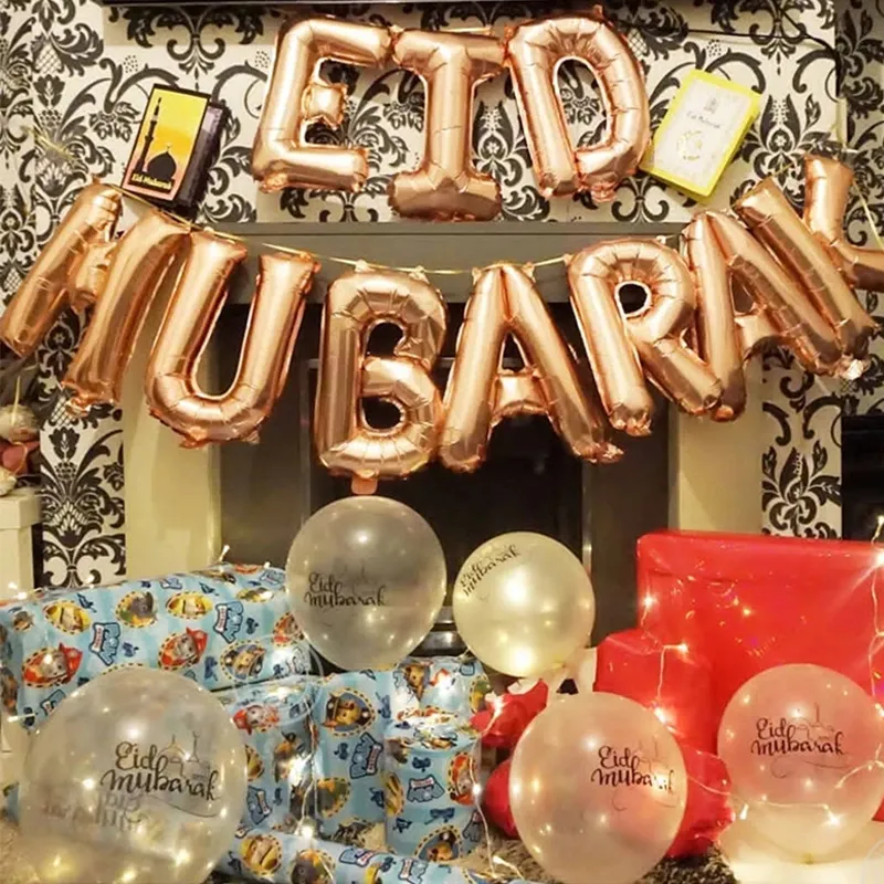 eid mubarak feuille ballons décoration de fête fournitures ramadan décoration musulman eid lettres ballons Or Rose big image 1