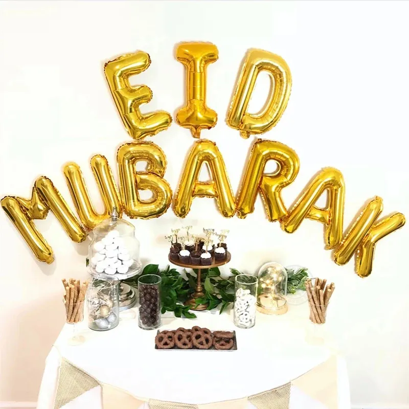 Eid Mubarak Foil Balloons Party Decoration Supplies Ramadan Decoration Muslim Eid Letters Balloons Gold big image 1