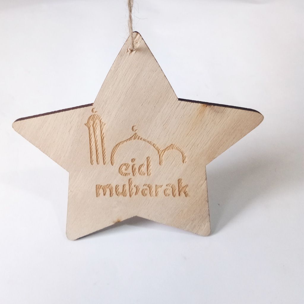 Creative Wooden Stars Carving Pattern Ornament Hanging Pendant For Eid Mubarak Party Supplies Home Decoration