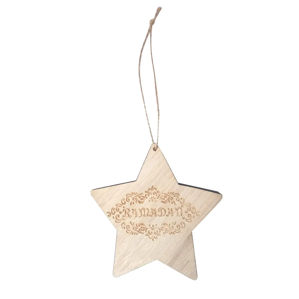 Creative Wooden Stars Carving Pattern Ornament Hanging Pendant for Eid Mubarak Party Supplies Home Decoration Color-D