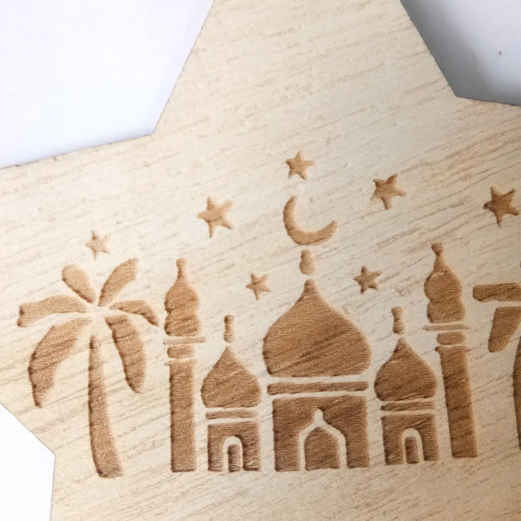 Creative Wooden Stars Carving Pattern Ornament Hanging Pendant for Eid Mubarak Party Supplies Home Decoration Color-A image 2