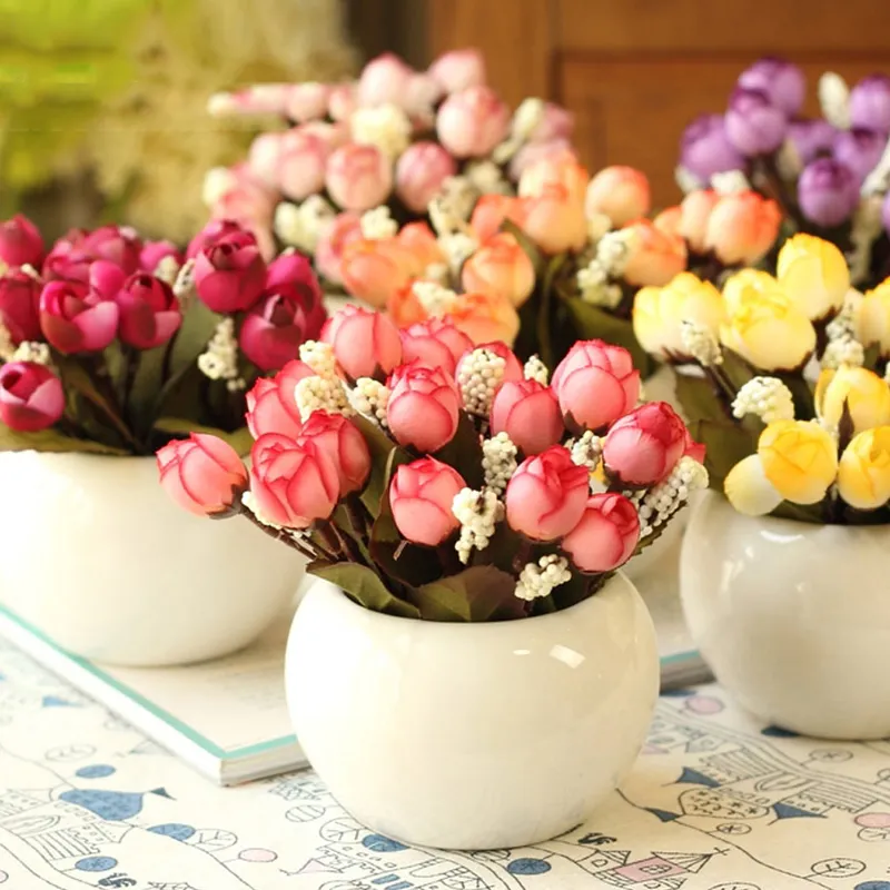 1 Bunch / 5 Bunches Mini Artificial Rose Flowers Fake Rose Bud Bouquets Flowers Crafts for Party Wedding Valentine's Day Home Decor Pink image 4