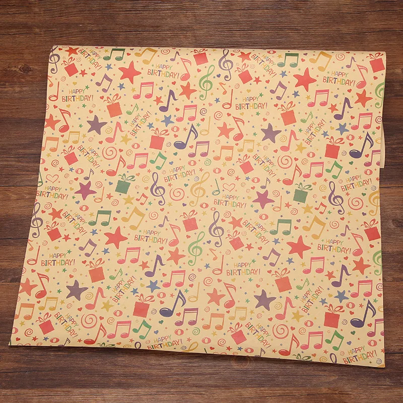 2-pack Happy Birthday Wrapping Paper Thick Kraft Brown Gift Wrapping Paper Flower Snack Wrapping Paper Apricot big image 1